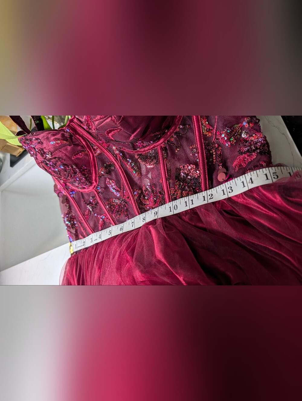 Faeriesty Maroon Metallic Tulle Beaded Bodice Corset Gown Maxi Fairy Dress LG - Picture 12 of 15